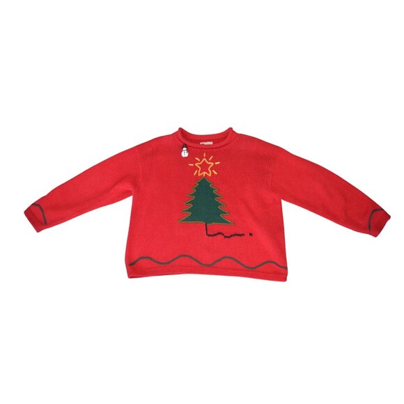 Vintage 90s Christmas Tree Holiday Knit Sweater Snowman Pin Womens Estimated M/L - Picture 9 of 9